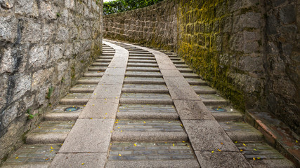 A outdoor staircase of ancient Monte Fort in Macau, China 
