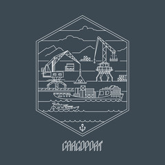 Fototapeta premium Cargo port, empty outline illustration.