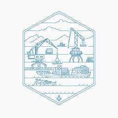 Cargo port, empty outline illustration.