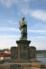 Fototapeta na wymiar St. John of Nepomuk Statue on Prague Charles Bridge, Czech republic