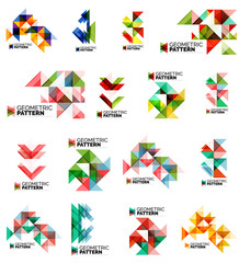 Set of color triangles geometric pattern elements isolated on