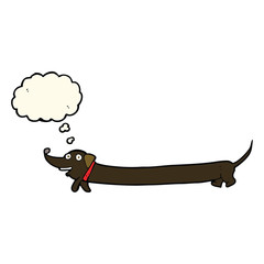 cartoon dachshund with thought bubble