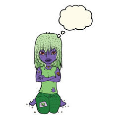 cartoon vampire girl with thought bubble