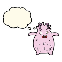 cartoon funny slime monster with thought bubble