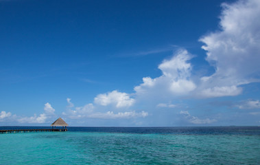 Cloudy sky over the Maldivian resort on a clear day