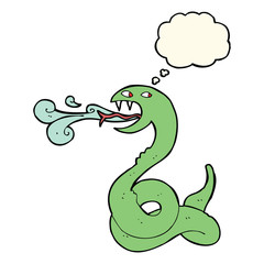 cartoon hissing snake with thought bubble
