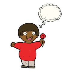 cartoon fat child with thought bubble