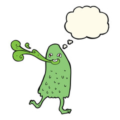 cartoon funny slime monster with thought bubble