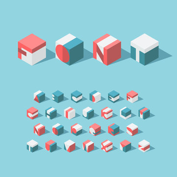 Vector Isometric Cubical Alphabet. Latin Typeface.