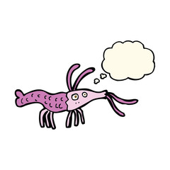 cartoon shrimp with thought bubble