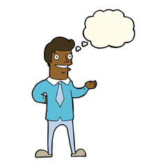 cartoon salesman with thought bubble