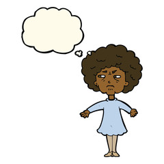 cartoon bitter old woman with thought bubble