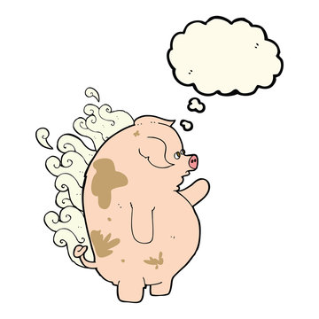 recommend clip art: cartoon fat smelly pig with thought bubble