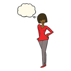 cartoon pretty woman with thought bubble
