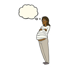 cartoon pregnant woman with thought bubble