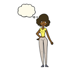cartoon pretty woman with thought bubble