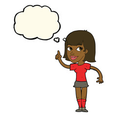 cartoon pretty girl with idea with thought bubble