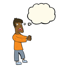 cartoon terrified man with thought bubble