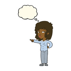 cartoon woman pointing with thought bubble