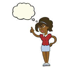 cartoon woman with idea with thought bubble