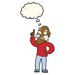 cartoon old man laying down rules with thought bubble