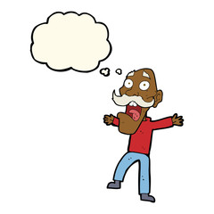 cartoon shocked old man with thought bubble