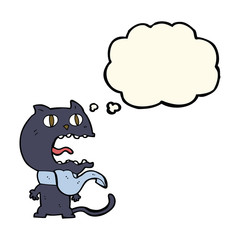 cartoon frightened cat with thought bubble