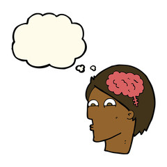 cartoon head with brain symbol with thought bubble