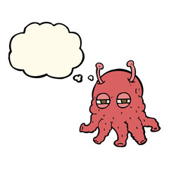 cartoon alien face with thought bubble
