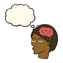 cartoon head with brain symbol with thought bubble
