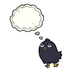 funny cartoon bird with thought bubble