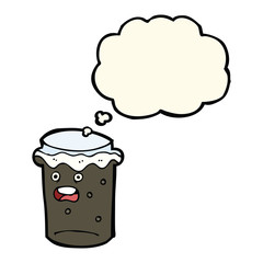 cartoon glass of stout beer with thought bubble