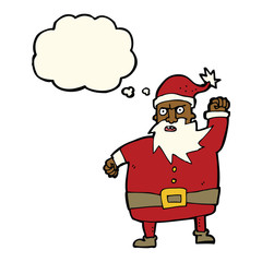 cartoon santa claus with thought bubble