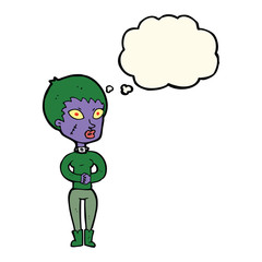 cartoon zombie girl with thought bubble