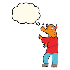 cartoon fox with thought bubble