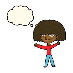 cartoon smug woman with thought bubble