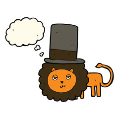 cartoon lion in top hat with thought bubble