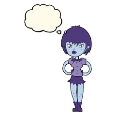 cartoon pretty vampire girl with thought bubble