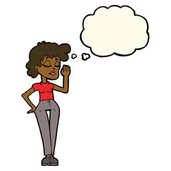 cartoon woman ignoring with thought bubble