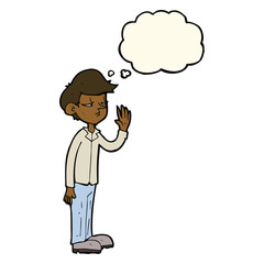 cartoon arrogant boy with thought bubble