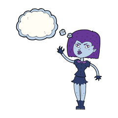 cartoon pretty vampire girl with thought bubble