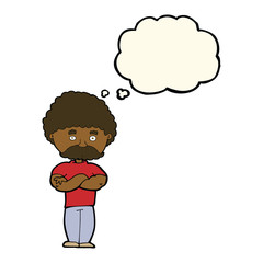 cartoon dad with folded arms with thought bubble