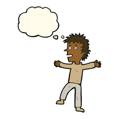 cartoon happy man with thought bubble