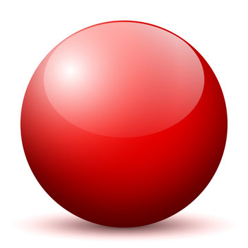 Beautiful Red Unlabeled 3D Vector Sphere with Smooth Shadow on the Ground and White Background - Marble, Glossy, Glass, Ball, Pearl, Globe - With Bright Reflection - Kugel, Glaskugel, Murmel, Rot 