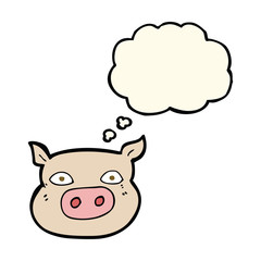 cartoon pig face with thought bubble