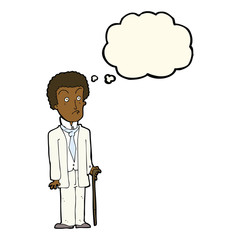 cartoon unhappy gentleman with thought bubble