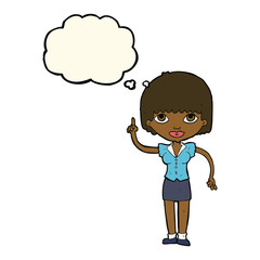 cartoon woman with idea with thought bubble