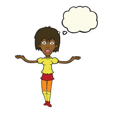 recommend clip art: cartoon woman shrugging shoulders with thought bubble