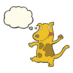cartoon happy dog with thought bubble