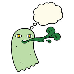 funny cartoon ghost with thought bubble